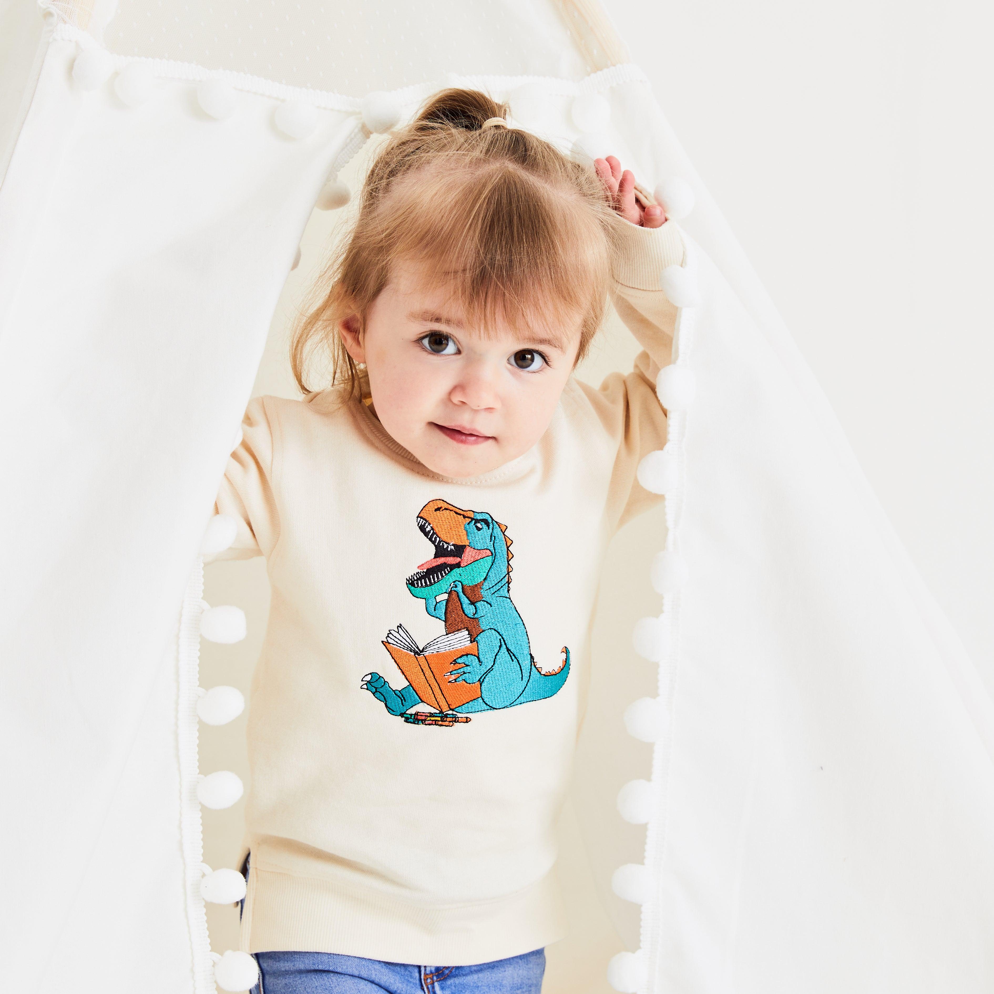 Unisex Cream Reading T-Rex - Cocoon Baby