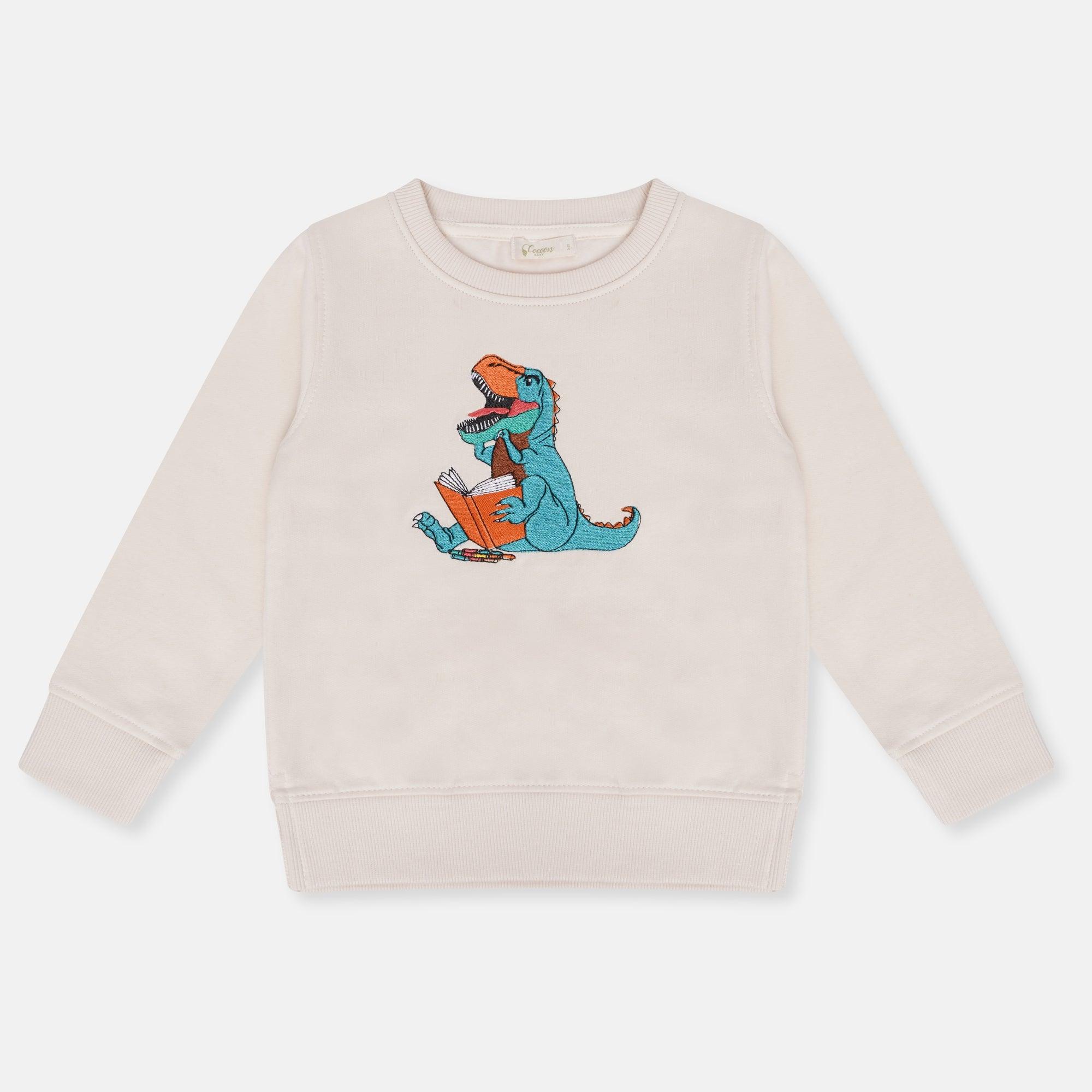 Unisex Cream Reading T-Rex - Cocoon Baby