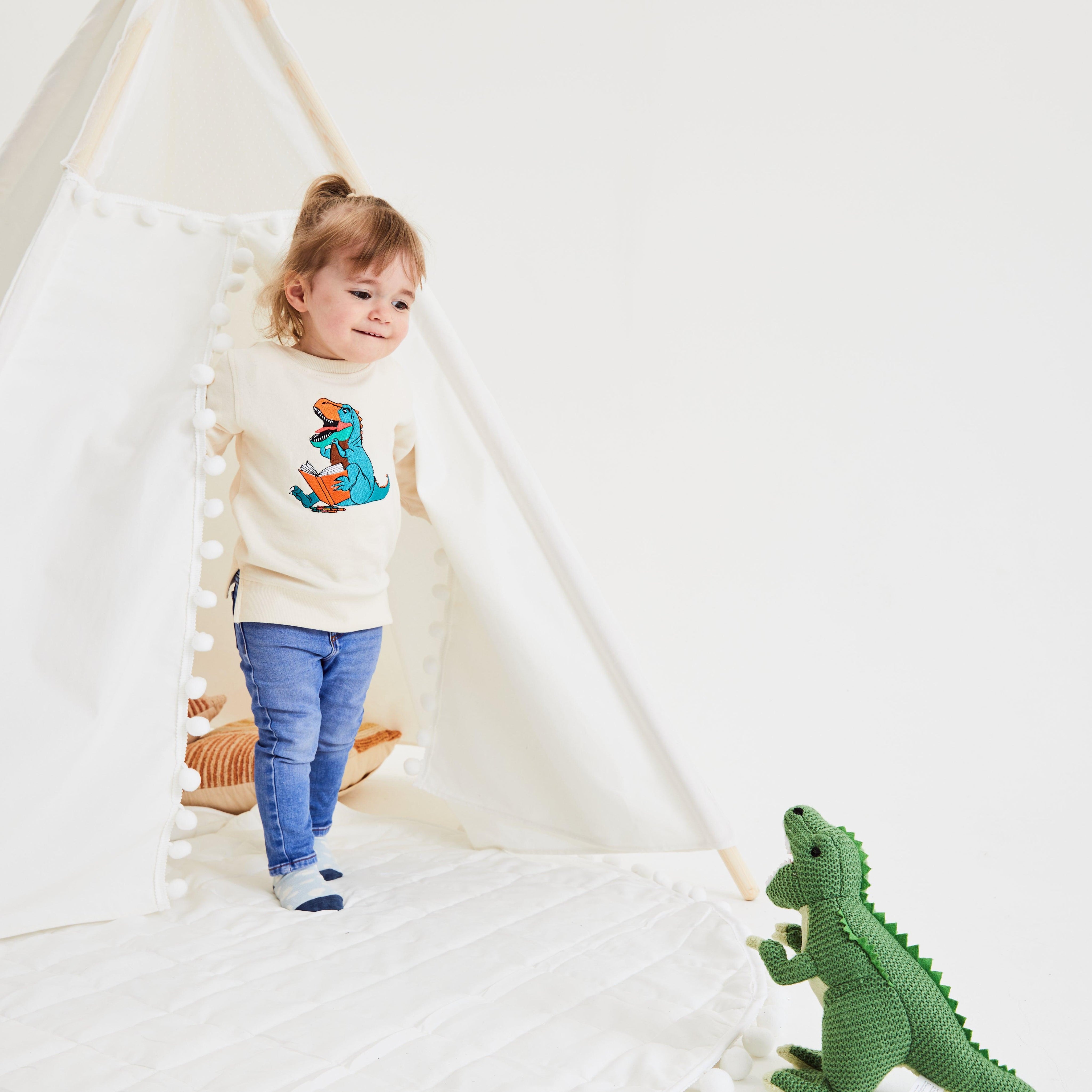 Unisex Cream Reading T-Rex - Cocoon Baby